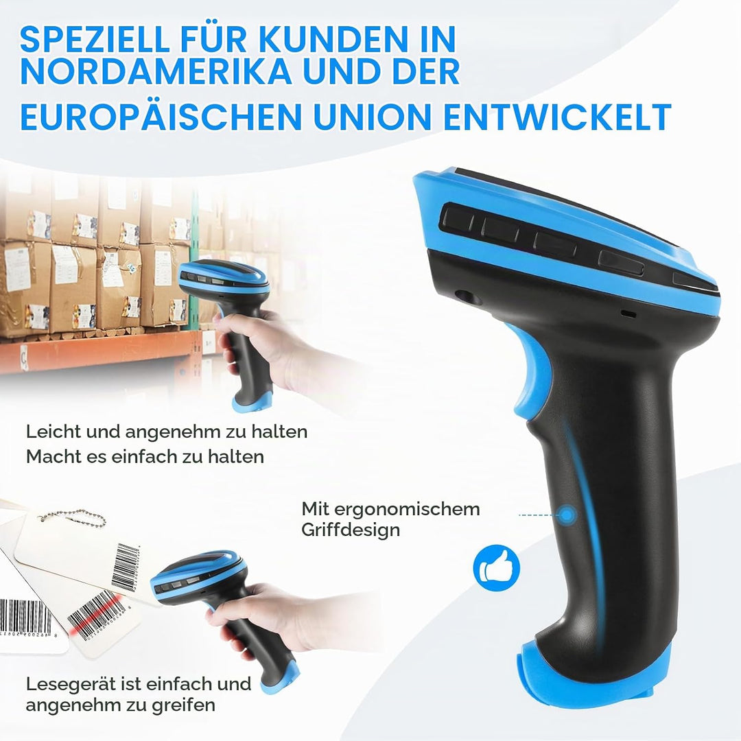 Barcode Scanner Wireless, Wiederaufladbare 1D Laser Kabelloser Scanner, Handscanner Kabellos Vielsei