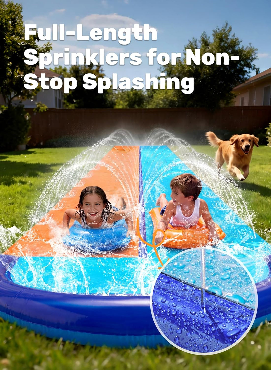 Sloosh 100 cm grosse Doppel-Wasserrutsche, robuste Rasenrutsche und Rutsche mit Sprinkler und 2 aufb
