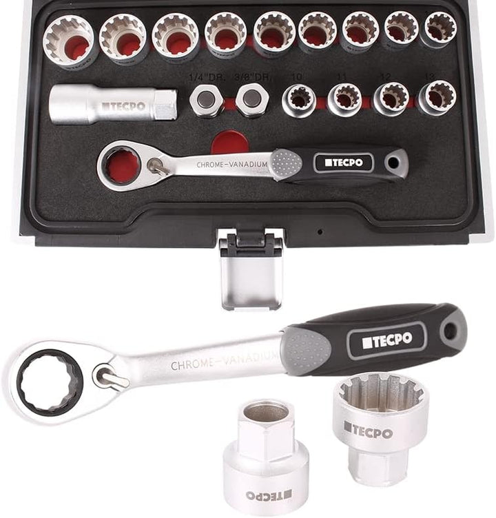 TECPO® Vielzahn Steckschlüssel Satz Durchsteckknarre 1/2 Zoll 10-24 mm Zoll Werkzeug Nüsse Harley 3/