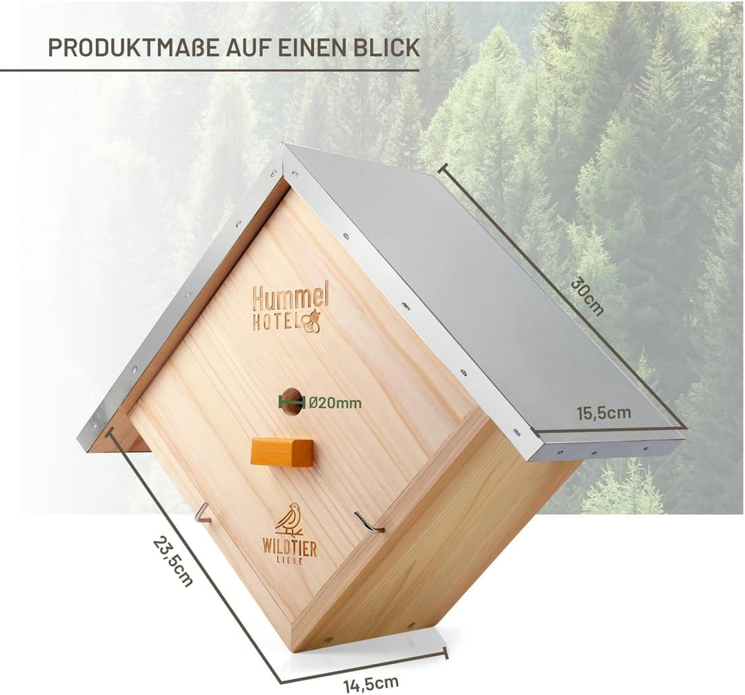 wildtier liebe Hummelhotel zum Aufhängen I Geschraubtes Massivholz, Set - inkl. Lockstoff & Nistmate