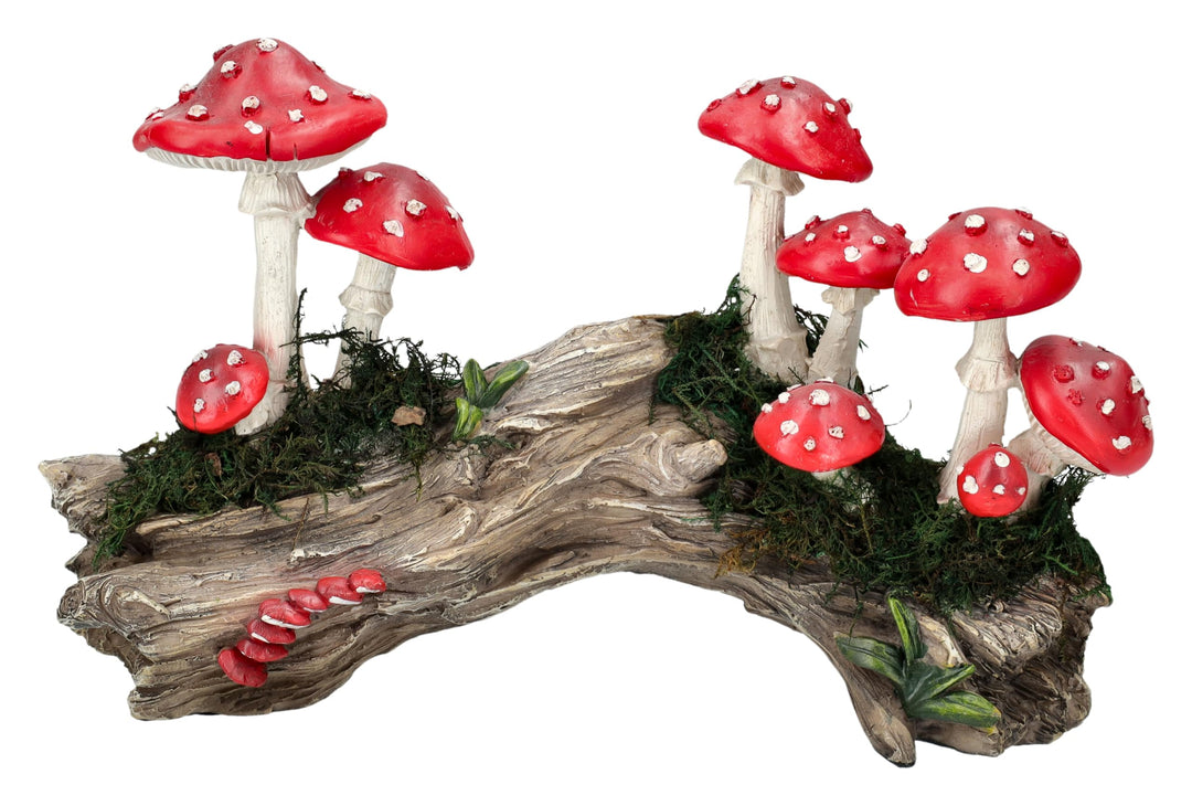Figuren Shop GmbH Gartenfigur Pilze auf Baumstamm – Wetterbeständige Dekofigur mit Feenwald-Flair fü