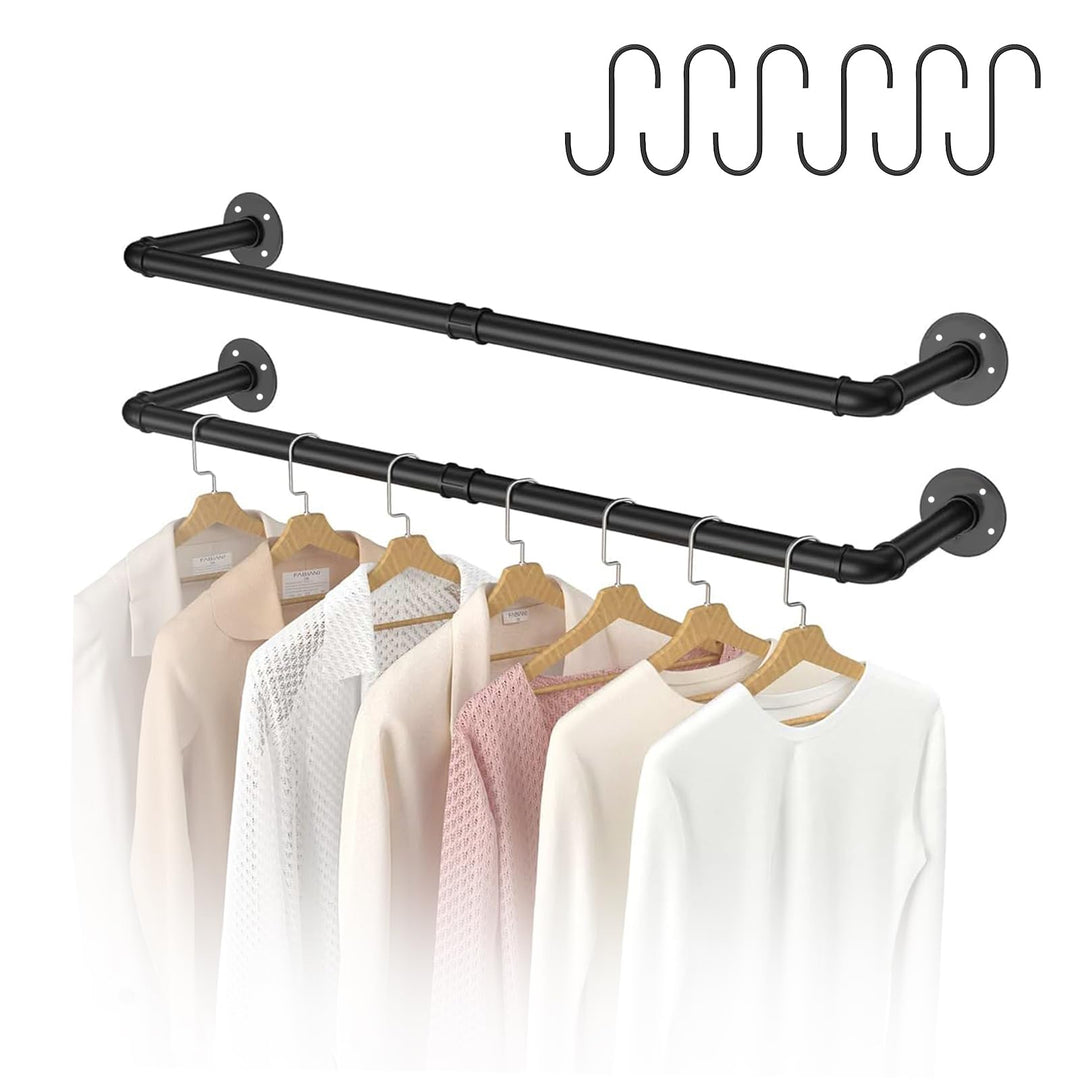 Industrierohr Kleiderstangen 2er Set, 90cm Kleiderständer Wandmontage, Platzsparend Robuster Abnehmb