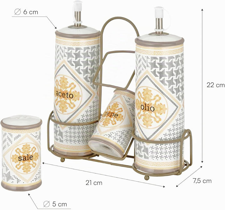 Baroni Home Tischset aus Keramik für Essig, Öl, Pfeffer und Salz, Küchenreinigung, Tischset, Öl, Sal