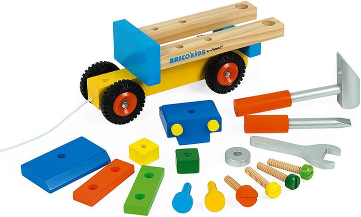 Janod - Brico'Kids Lastwagen zum Selberbauen, 2-in-1-Spielzeug zum Ziehen und für frühkindliches Ler