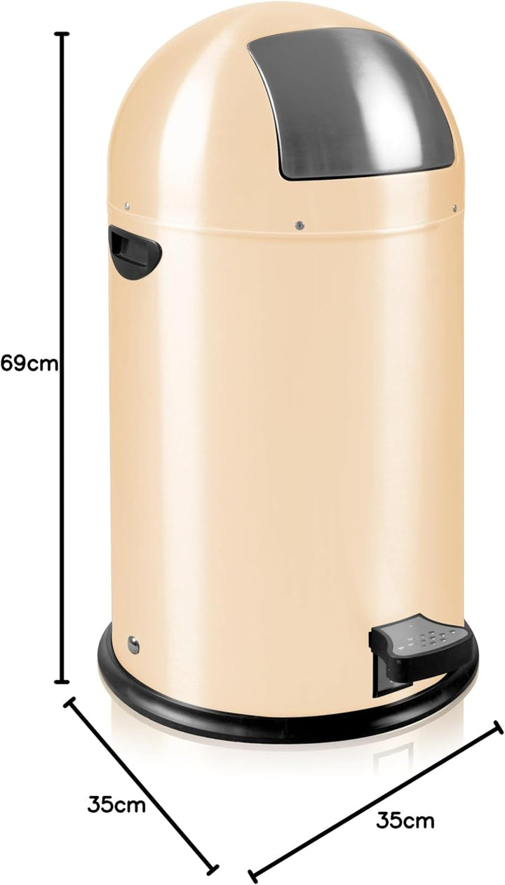 EKO Kickcan Runder Tritt-Mülleimer aus Metall, Verzinkter Inneneimer, 33 Liter, crème Schwarz, Schwa