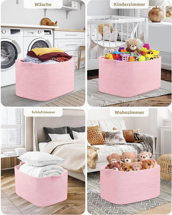 JOJOSEE Faltbarer Wäschekorb 63L Grosse Aufbewahrungskorb Hellrosa | Geflochten Laundry Baskets mit