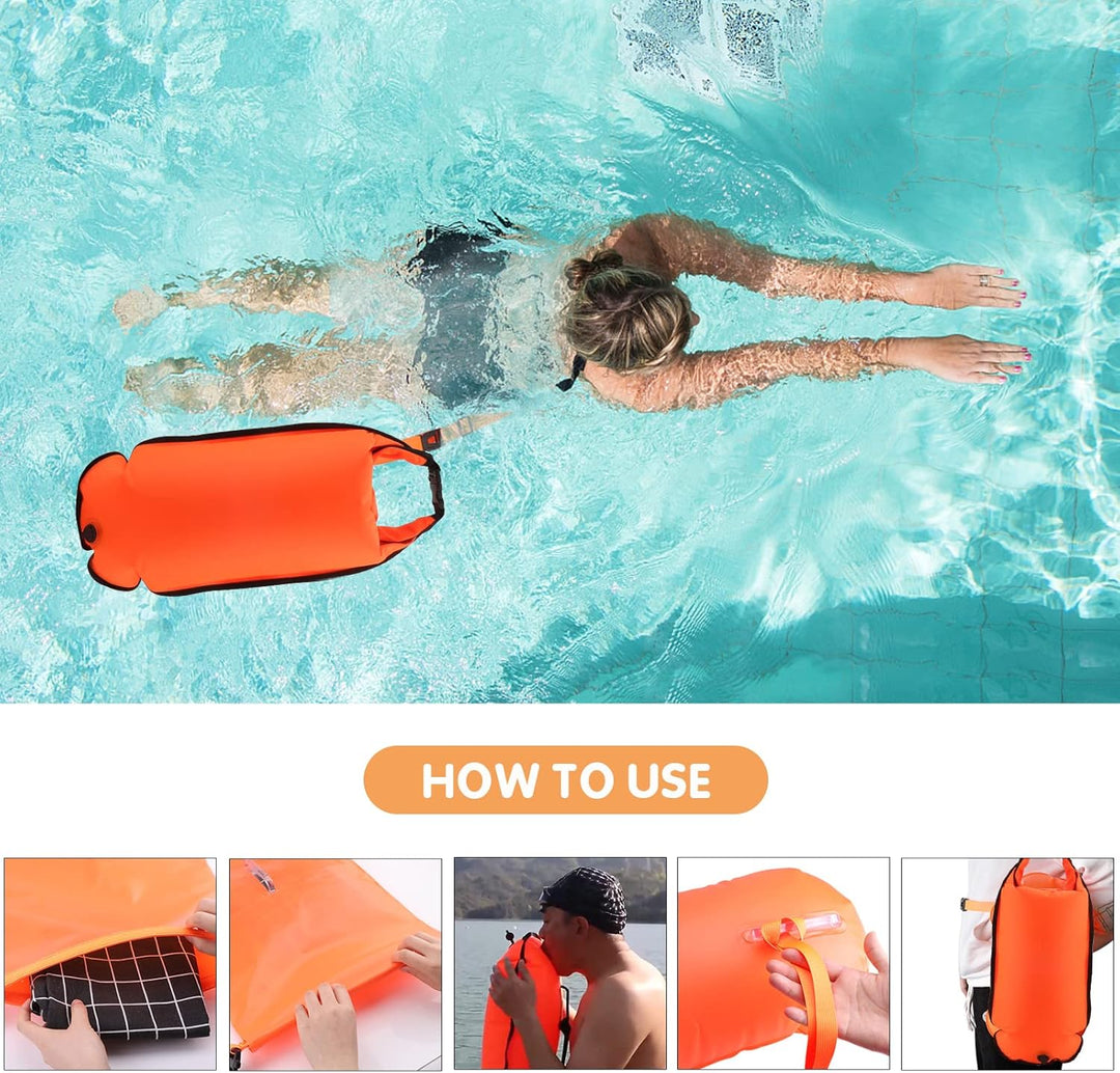 Schwimmboje, 20L Trockensack, Zwei Kammern, Aufblasbare Schwimmhilfe mit Wasserdichter Handytasche,