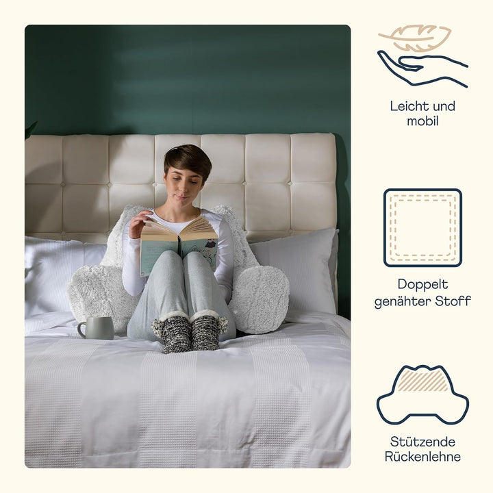 Icon Teddybär Rückenlehne Lesekissen, Creme, Lesekissen Flauschig mit Sitzsack Füllung, Rückenstütze