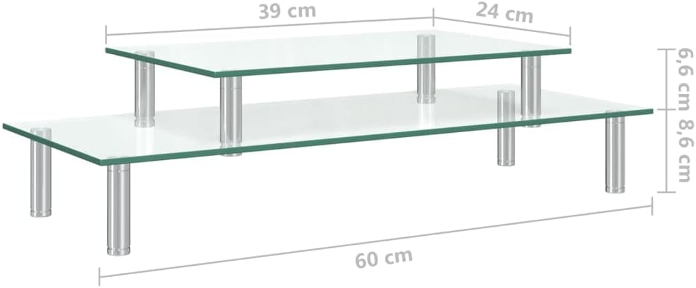 Monitorständer 2-stufig transparentes Glas mit Edelstahl, höhenverstellbar und neigbar, ideal für Bü