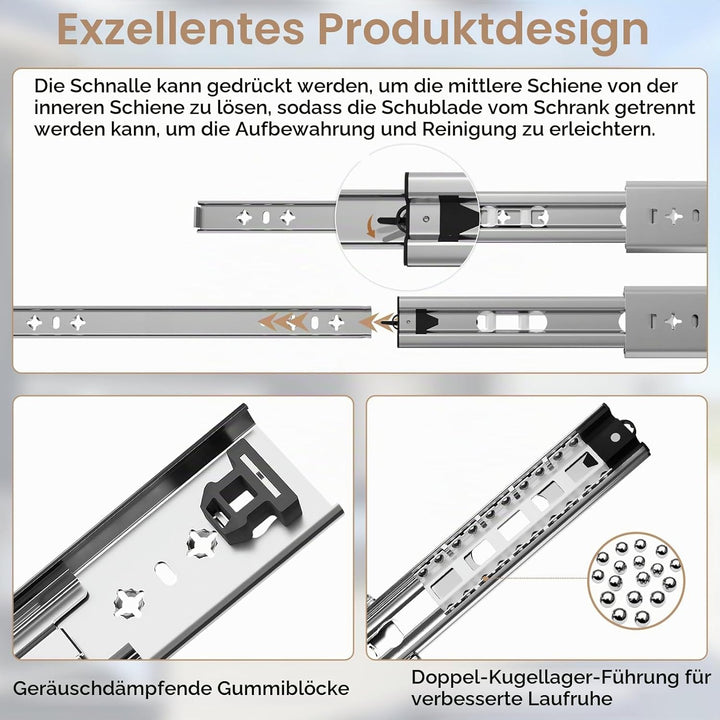 AOLISHENG 1 Paar (2 Stück) Schwerlast schubladenschienen vollauszug 500 mm 120 Kg Tragkraft Schublad