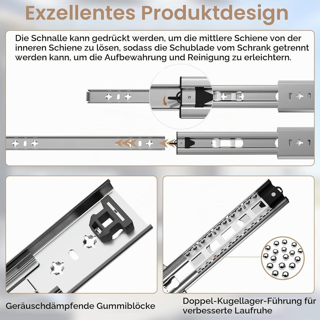 AOLISHENG 1 Paar (2 Stück) Schwerlast schubladenschienen vollauszug 950 mm 80 Kg Tragkraft Schublade