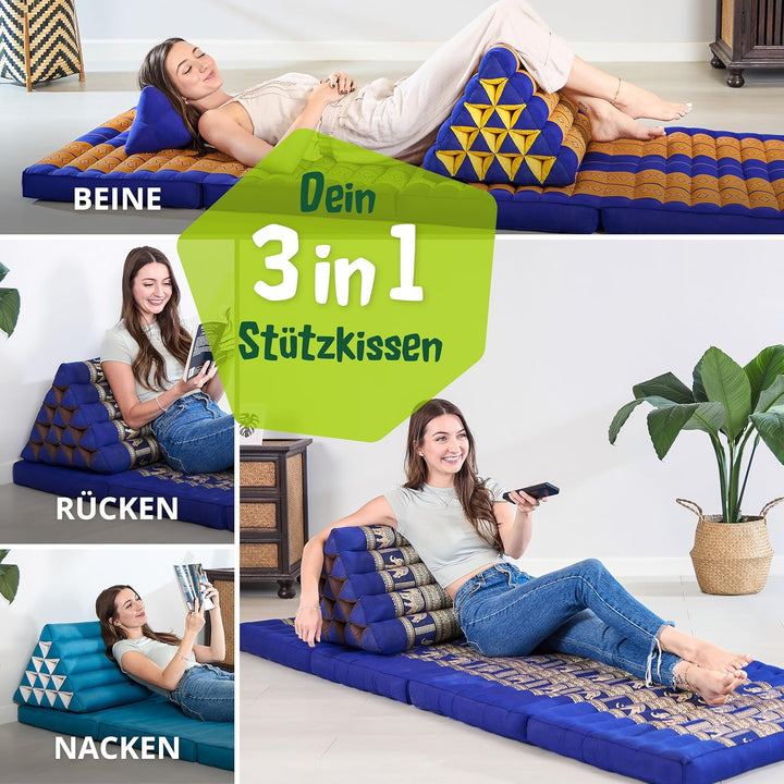 livasia Rückenstützkissen extrahoch mit Thaiseide - 38x55x35cm - Dreieckskissen für Garten/Balkon, K
