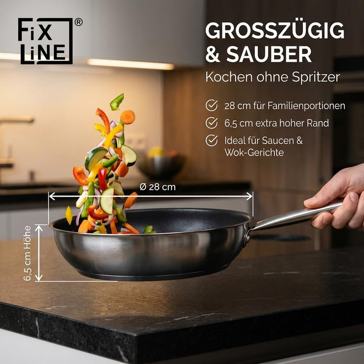 FIXLINE® BLACK FOREST Bratpfanne 28cm - robuste Antihaftbeschichtung - hoher Rand 6,5cm - alle Herda