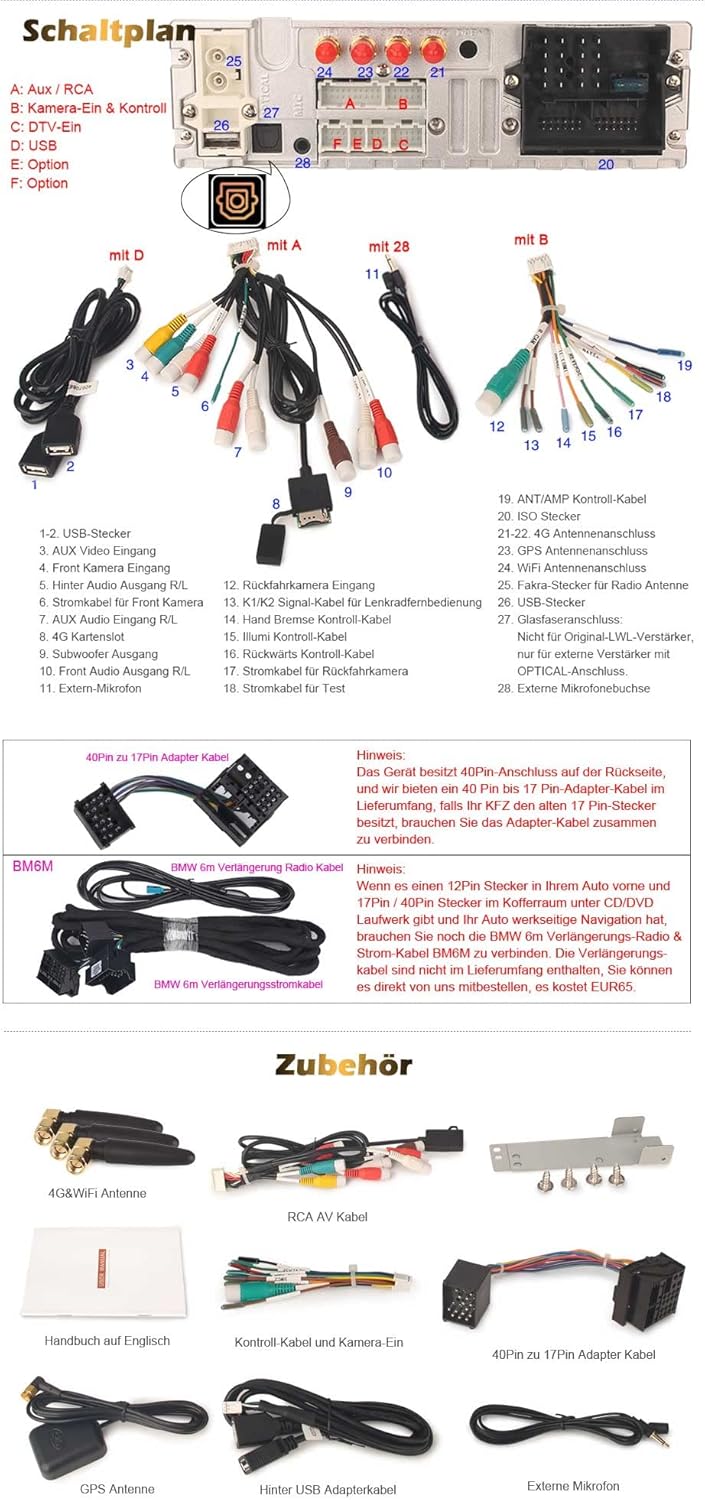 Erisin Android 14 8-Kern 4GB RAM+64GB ROM Autoradio GPS Navi für BMW 5er E39 M5 7 Zoll Bluetooth 5.0