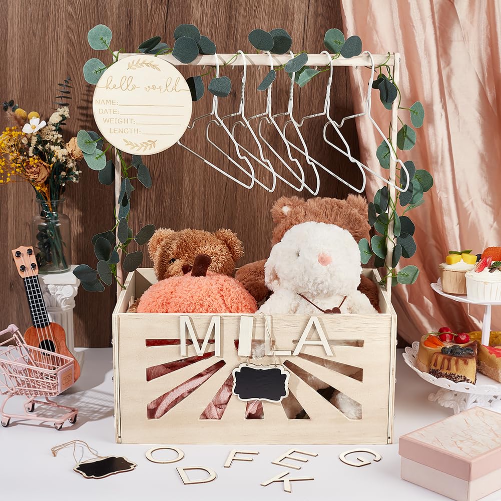 UNICRAFTALE Babyparty Kiste Aus Holz Aufbewahrungsbox Für Babys Mit 8 Kleiderbügel Geschenkkorb Für