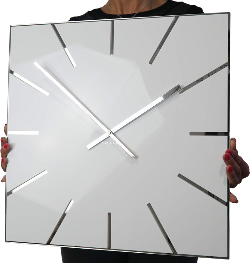 FLEXISTYLE Moderne grosse Wanduhr Exact 50cm, Acrylglas und Acrylspiegel, Stille, Wohnzimmer, Schlaf