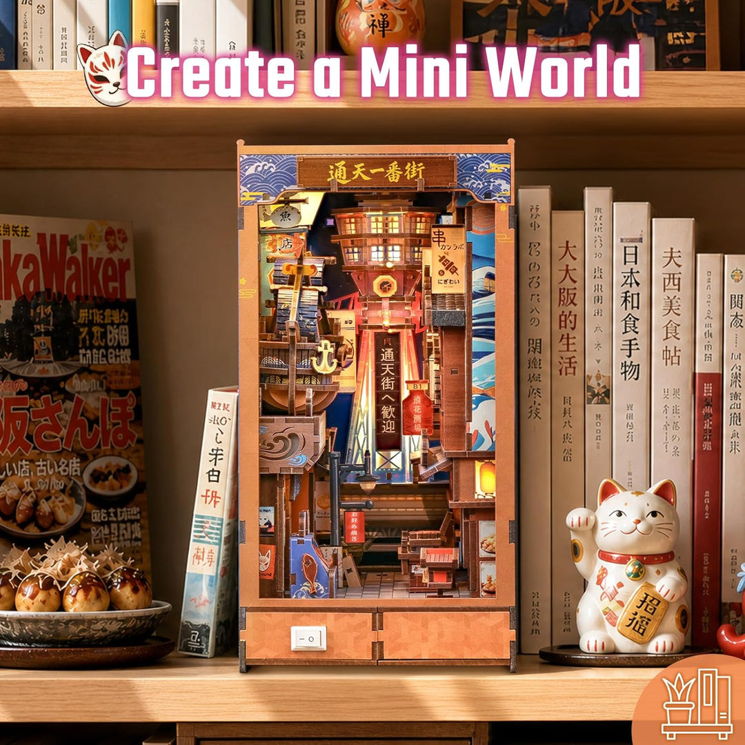 Fsolis Book Nook Japan Kit – Tsutenkaku Ichiban Strasse – Miniaturhaus als 3D Holzpuzzle – Japanisch