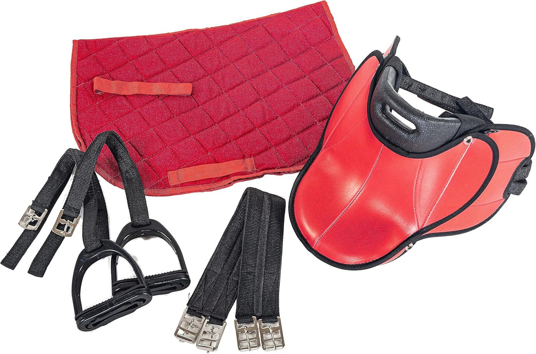 PFIFF 103106 Sattelset für Shettys oder Holzpferde, Komplettset, Kindersattel, Rot, Rot