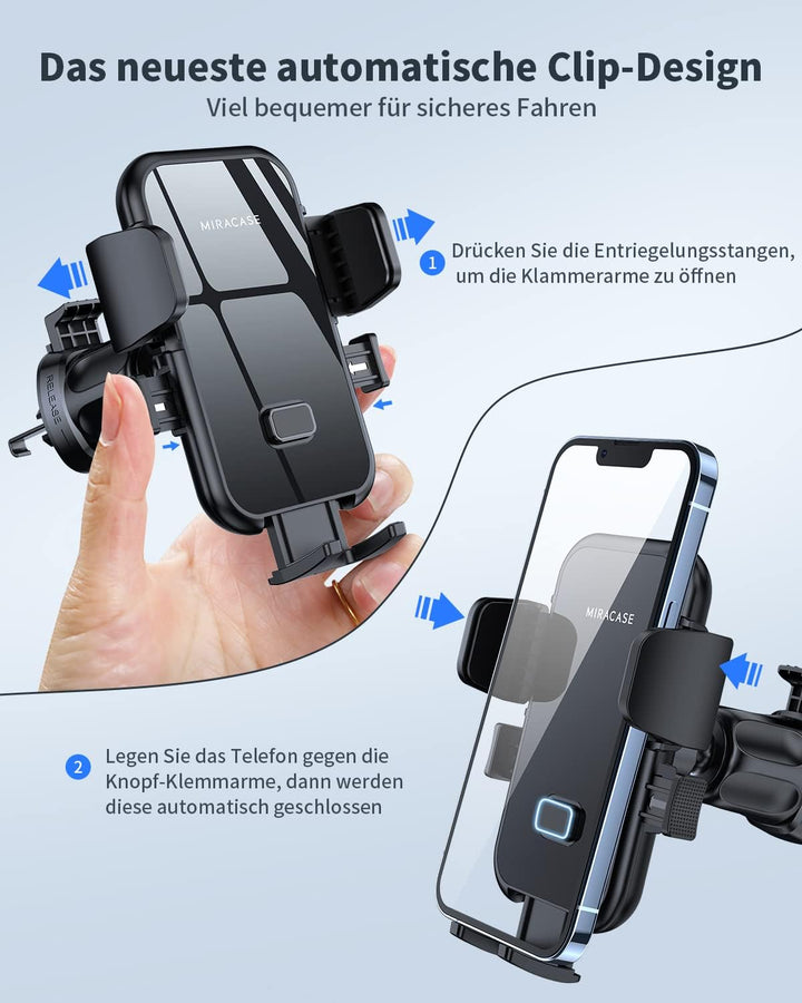 Miracase Handyhalterung Auto Lüftung mit EIN-Knopf-Release [Doppelt Stabiler Hakenclip] 360° Drehung