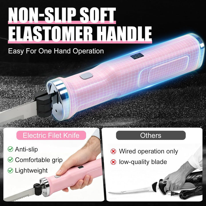 8V Elektromesser, Elektrisches Messer mit 2 Edelstahlklingen | Kabelloses Küchenmesser mit Gabel, 20