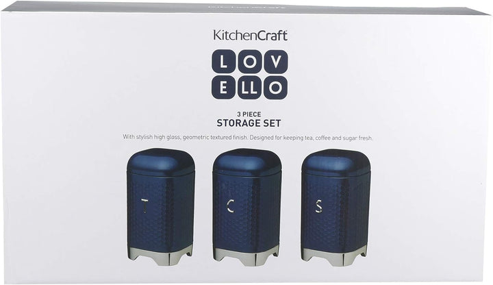 KitchenCraft Lovello Vorratsdosen für Tee, Kaffee und Zucker in Geschenkbox, strukturierte sechsecki