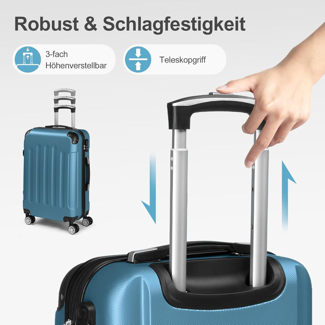 LALAHO Kofferset 3 Teilig Hartschale, Koffer Set 3 Stück aus ABS, Reisekoffer mit Rollen Gross, Trol