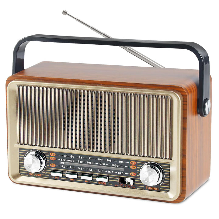 Retro Radio mit Bluetooth, Nostalgie Kofferradio Klein mit AM/FM/SW3, USB/TF/AUX, Wiederaufladbar, K