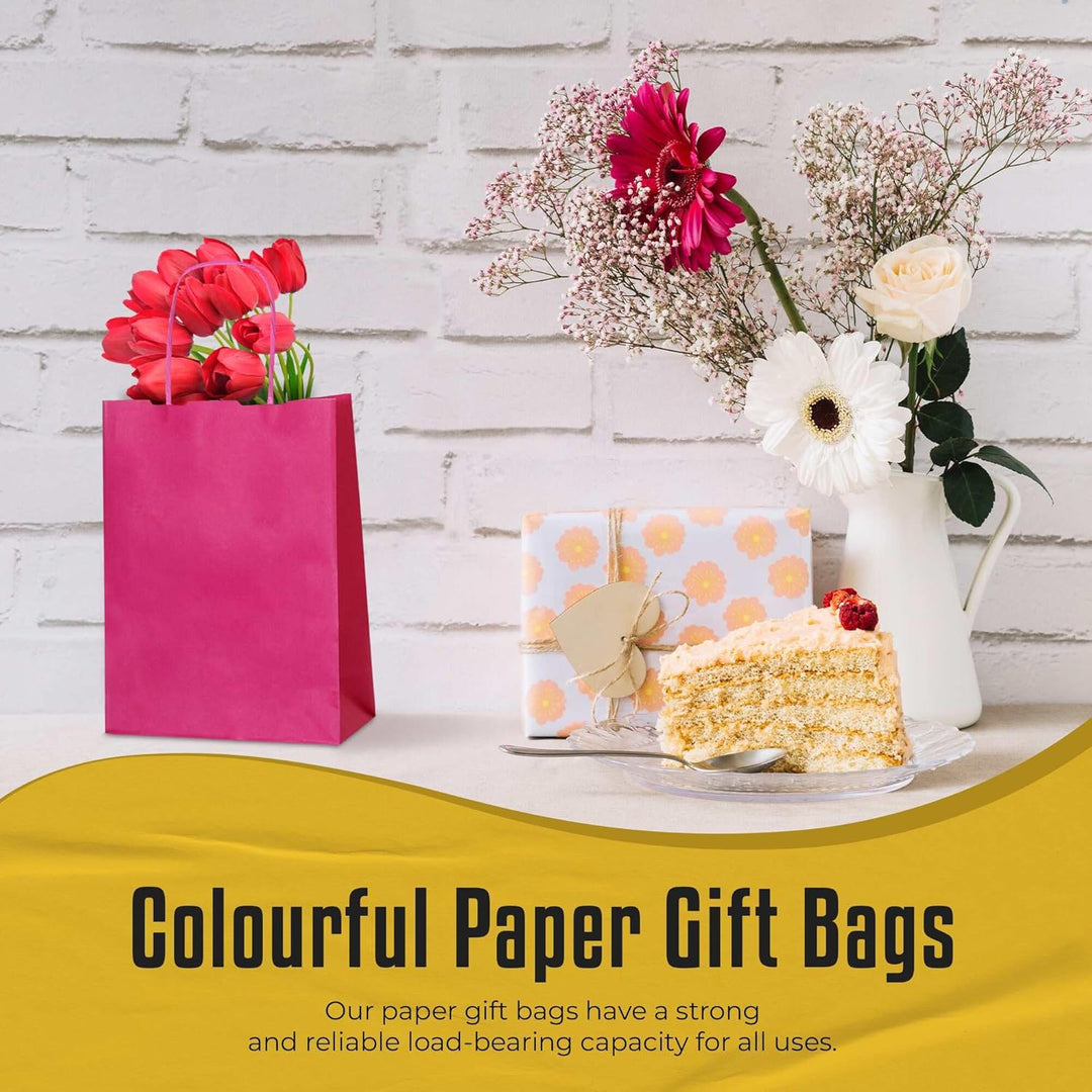 Thepaperbagstore 25 Fuchsia Klein Partytüten aus Papier mit Henkeln – 18x22x8cm – Bunte Geschenktüte