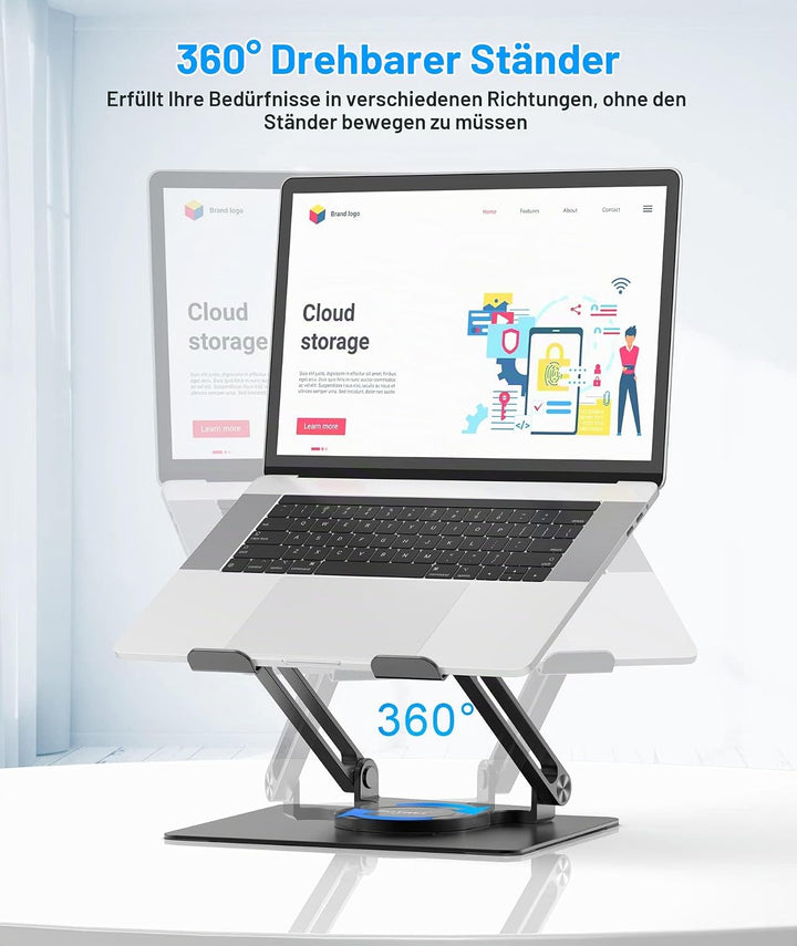 BoYata Laptopständer für Schreibtisch, Verstellbarer Computerständer mit 360°Drehbarer Basis, Ergono