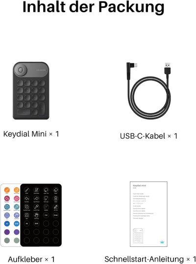 HUION Bluetooth 5.0 Keydial Mini K20, KD100 2.0 Kabellose Tastatur mit Dial Controller + 18 Benutzer