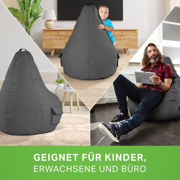 Green Bean 2er Set Sitzsack + Hocker - fertig befüllt - robust waschbar schmutzabweisend - Kinder &