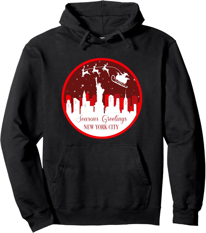 Weihnachten New York City Skyline Seasons Greetings Santa Pullover Hoodie