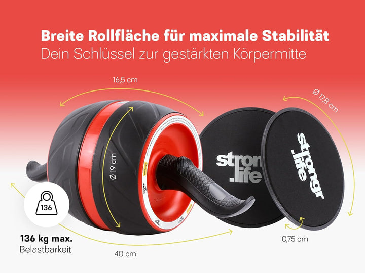 Strongr.life Bauchtrainer für Zuhause - Bauchmuskeltrainer inkl. Schiebepads - Extra breiter Bauchro