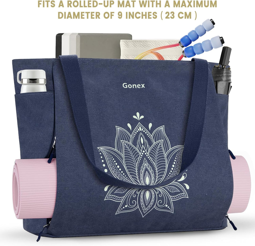 Gonex Yogatasche, Grosse Pilates Tragetasche mit Mehreren Taschen für Damen Herren, Robuste Canvas T
