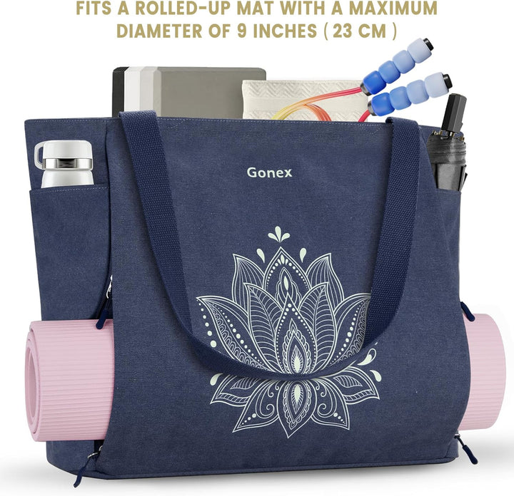 Gonex Yogatasche, Grosse Pilates Tragetasche mit Mehreren Taschen für Damen Herren, Robuste Canvas T