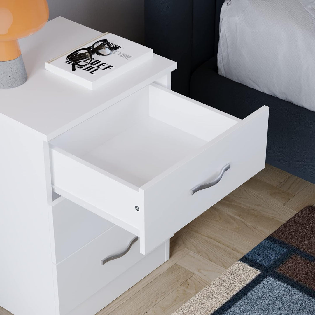 Vida Designs Nachttisch mit 3 Schubladen, Holzwerkstoff, Weiss, H 56cm x W 40cm x D 36cm, Weiss