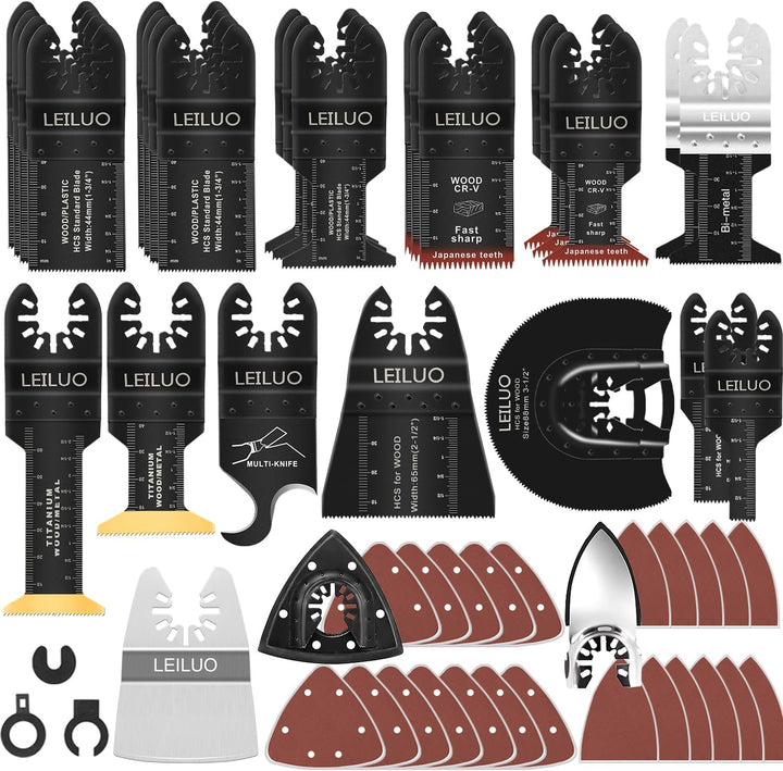 LEILUO 134 Stück Multitool Sägeblatt Set Oszillierende Sägeblätter Sandpapier und Schneide Zubehör m