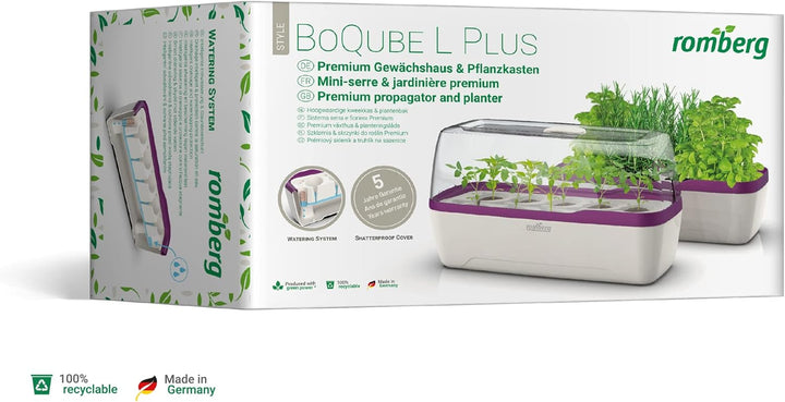 Romberg BoQube L Plus Mini Gewächshaus Anzuchtset & Pflanzkasten mit 10 selbstbewässernden Pflanzzel