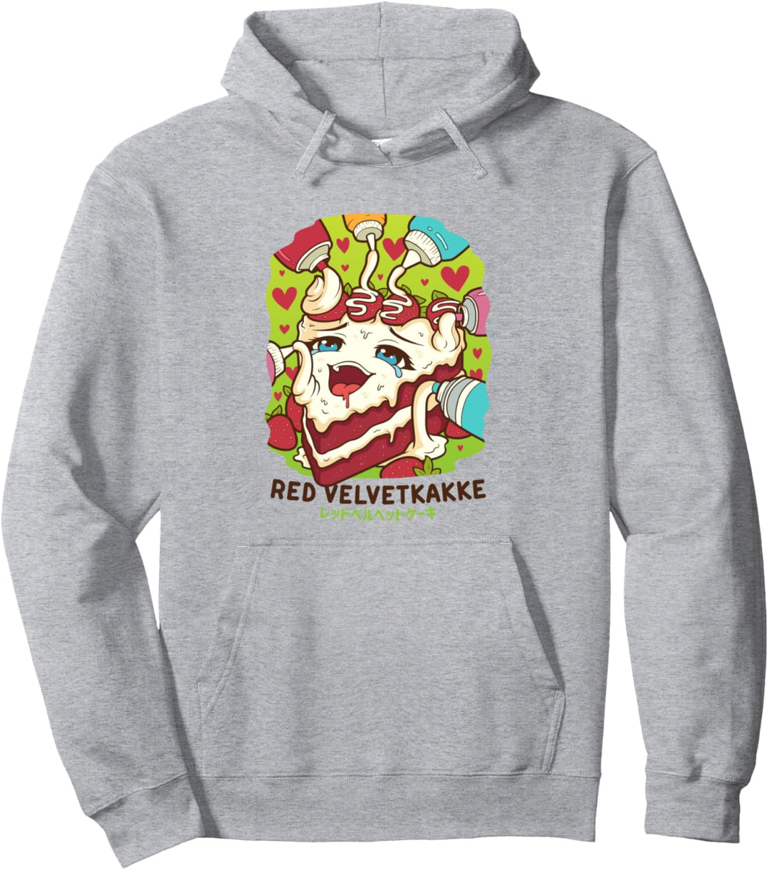 Lustiges freches Foodie Pun Kawaii Rote Samtkakke Japanisch Pullover Hoodie