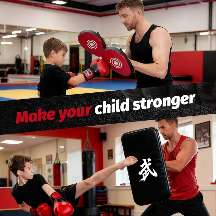 3 in 1 Handpratzen Set für Boxen & Kickboxen, 2x Box Pratzen aus PU Leder + 1x Kick Pad, Schlagpolst