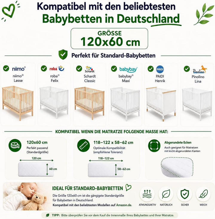 FlyIdeas Spannbettlaken 60x120 cm fur Babybett, 3 STK. - 100% Reine und Sanft Baumwolle - 2 Spannbet