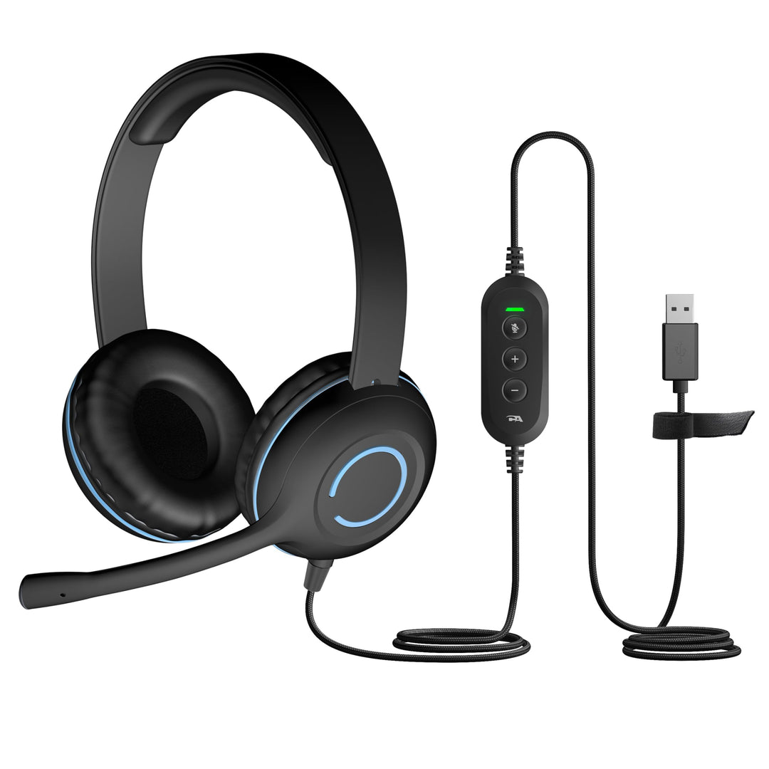 Cyber Acoustics Stereo-USB-Headset, Inline-Steuerung für Lautstärke und Mikrofonstummschaltung, NC