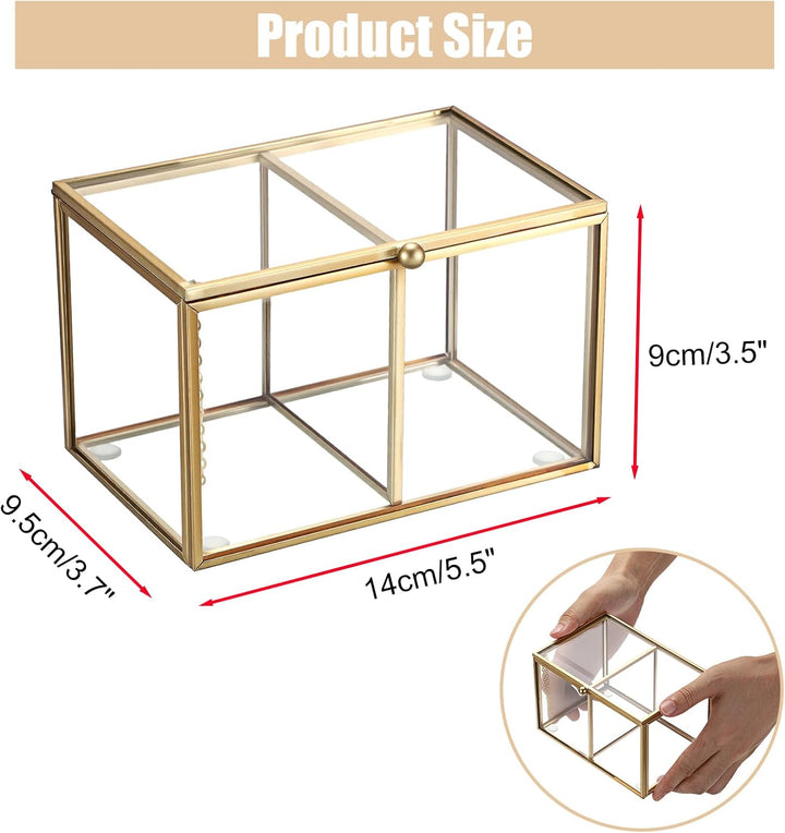 Wattestäbchen Behälter Wattepadspender aus Glas Schminktisch Wattepads Organizer 2 Fächern Make Up B