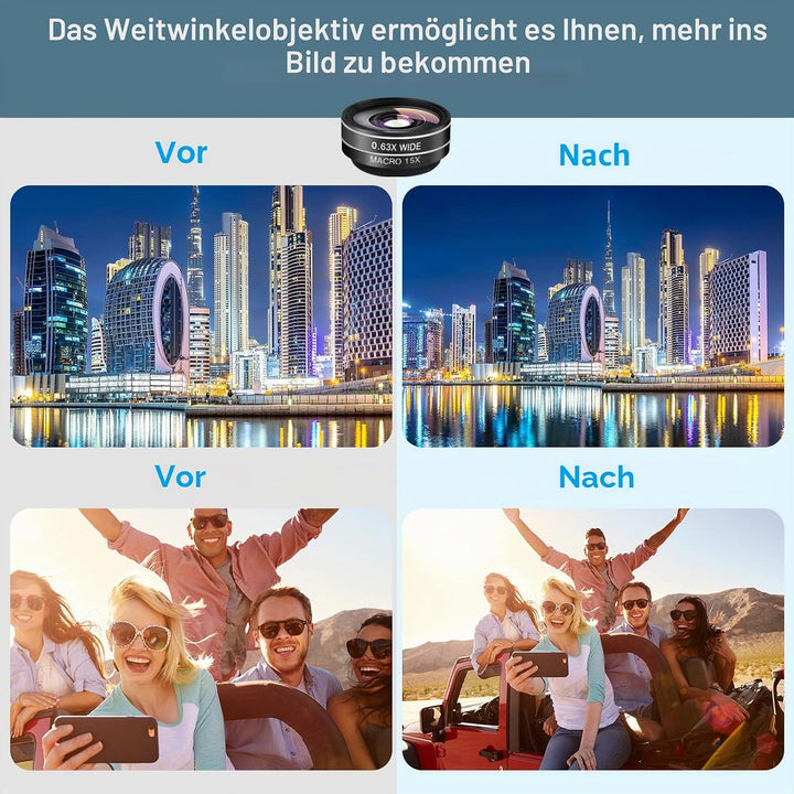 11-in-1 Handy-Kamera-Objektiv-Set, Weitwinkelobjektiv, Makroobjektiv, Fischaugenobjektiv, Teleobjekt