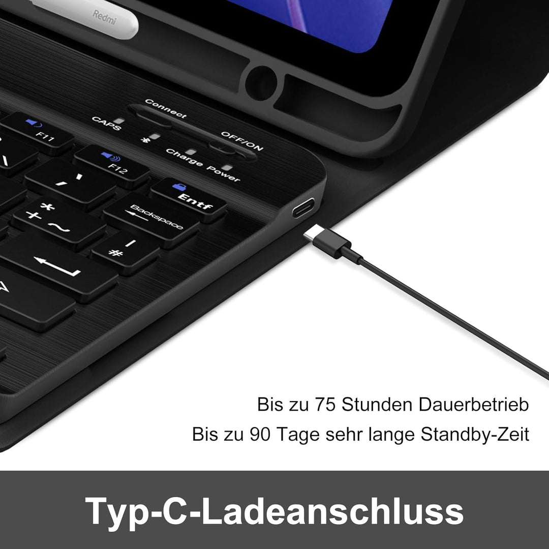 Für Redmi Pad 2 11" Hülle mit Tastatur, für Xiaomi Redmi Pad 2 2025 & Pad SE 11" 2023, Magnetisch Ab
