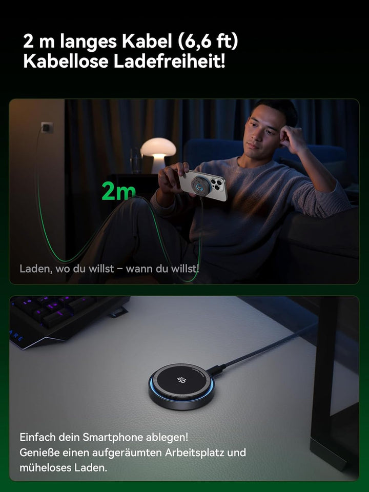 THREEKEY Magnetisches Wireless Ladegerät 25W, Qi2-kompatible Induktive Ladestation mit Kühlventilato