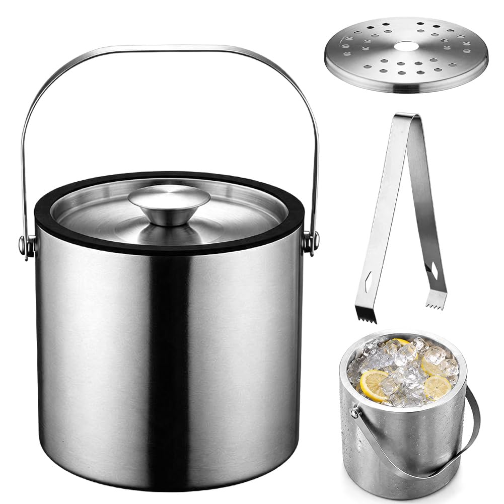 Edelstahl Eisbehälter,Kühler Eiskübel,luftdichtem Deckel Sieb Eiszange,Kühler Eiskübel,WeinEis würfe