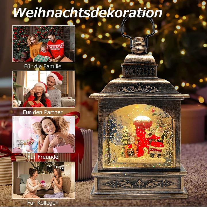 Marsyu Weihnachts Schneekugel Laterne, musikalisch beleuchtet mit Timer, rotierende Weihnachtsmann W