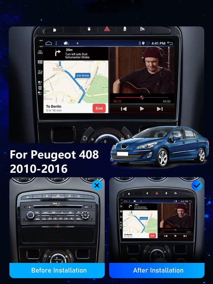 JOYX PX6 Android 10 Autoradio Passt für Peugeot 308/408 (2010-2016) - [4G+64G] - Kamera Canbus KOSTE