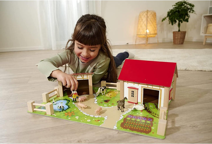 Eichhorn Bauernhof 100004309 - Bauernhof bestehend aus 2 Gebäuden, Spielplatte, Figuren, Tiere, Zäun